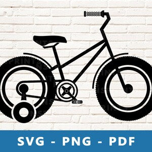 Bici per bambini SVG, Bici per bambini PNG, Clipart di biciclette con ruote da allenamento, File di taglio biciclette per bambini, Bici per Cricut Silhouette, Stampa a casa