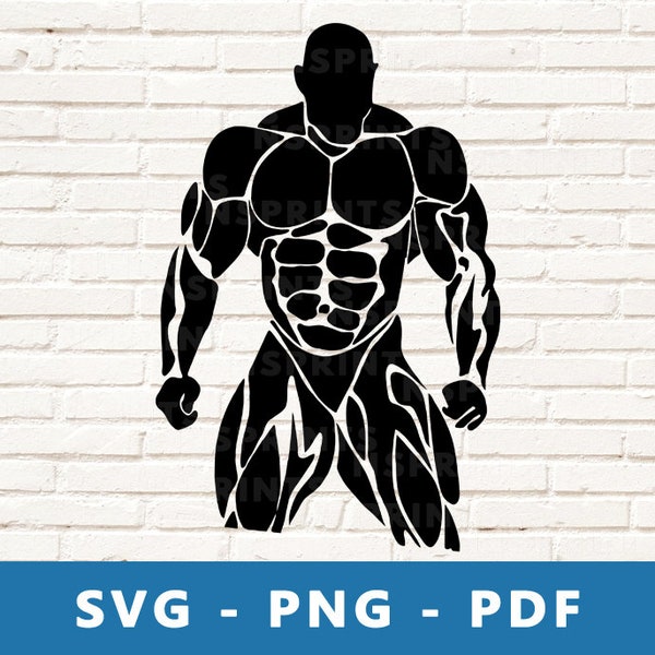 Budybuilder SVG, Muskel Mann PNG, Fitnessstudio Logo geschnitten Datei, Bodybuilding Clipart, Sport Vektor für Cricut Silhouette, Druck zu Hause