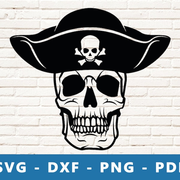 Pirate Skull SVG, Pirate Skull PNG, Skull Pirate Vector, Dead Pirate Dxf, Pirate Party Clipart, Pirate Birthday Cut File, Cricut Silhouette