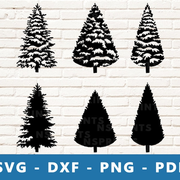 Winter Trees SVG, Pine Trees PNG, Snow Tree Vector, Christmas Trees Clipart, Tree Cricut, Tree Silhouette, Nature Tree Cut File