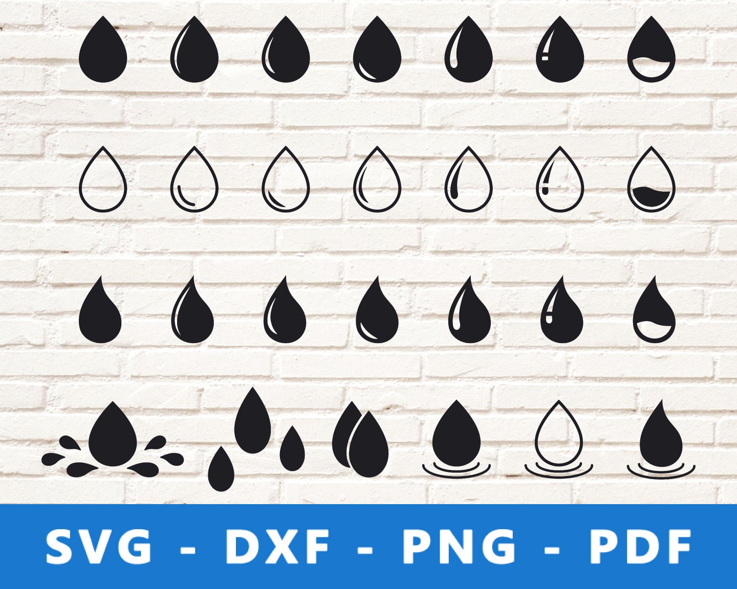 Water Drops SVG Droplet PNG Drop Symbols Vector Set Drip Etsy