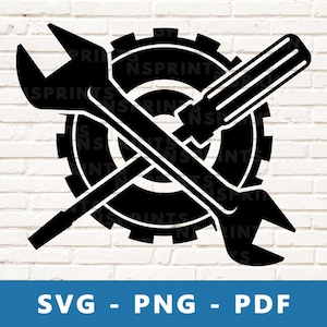 Reparatur Logo SVG, Reparatur PNG Vektor, Zahnrad Schraubenschlüssel und Schraubenzieher SVG, Reparatur Clipart, Reparatur Werkzeuge Cricut Silhouette Datei, Drucken zu Hause