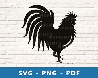 Galo SVG, Galo PNG, Arquivo de Corte de Galo, Estêncil de Galo, Arquivo de Corte de Galo para Cricut e Silhouette, Imprima em Casa