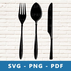 Vork lepel mes SVG, vork mes lepel PNG, keukengerei gesneden bestand, restaurant clipart, eten vector, Cricut silhouet, print thuis