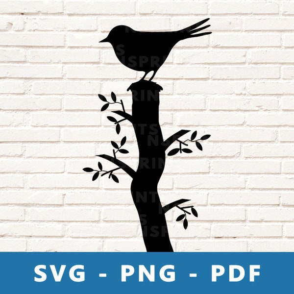 Bird on Tree SVG, Bird on Branch PNG, Bird Cut File, Bird Stencil, Bird Clipart, Bird Svg Cricut Silhouette Cut File, Print At Home