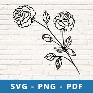 Rose SVG, Rose PNG, Rose Clipart, Rose Cut File, Rose Stencil, Flower Svg, Flower Png, Flower Cricut Silhouette File, Print At Home