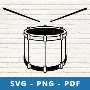 Tambour SVG, PNG de tambour, tambour Clipart, tambour et baguettes coupe fichier, pochoir de tambour, Instrument de musique Cricut Silhouette coupe fichier, impression à la maison
