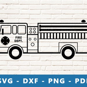 消防車 SVG、消防車 PNG、消防署のクリップアート、消防士車両ベクター、消防車ビニール、救助車 Cricut シルエット カット ファイル
