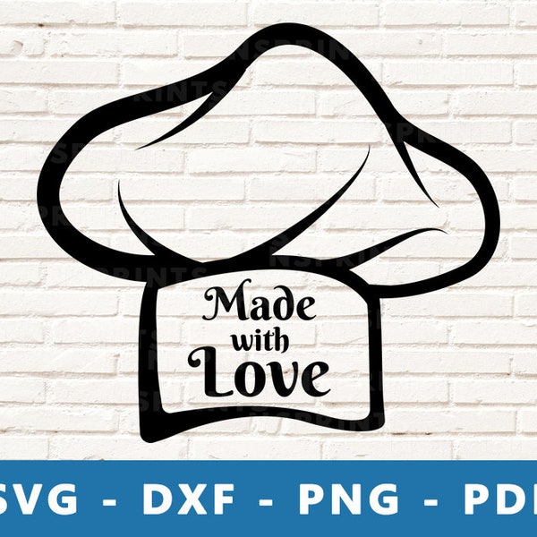 Chef Hat SVG, Made With Love PNG, Cook Hat Clipart, Women Chef Hat Vector, Chef Hat Cut File, Chef Logo Cricut Silhouette Cut File