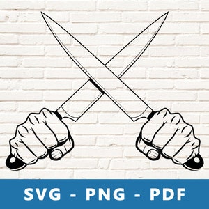 Kochmesser SVG, Koch Logo SVG, Kochmesser PNG, Messer in der Hand Clipart, Restaurant Cricut Silhouette Datei, Druck zu Hause