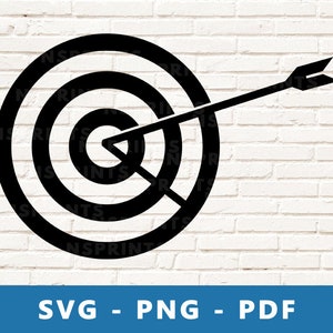 Doel SVG, doel PNG, doel clipart, doel en pijl gesneden bestand, Bullseye stencil, boogschieten Cricut silhouet bestand, thuis afdrukken