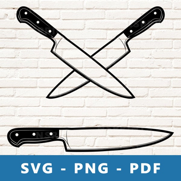 Chef Knives SVG, Chef Knife PNG, Knives Crossed Clipart, Knives Cut File, Chef Knife Vector, Restaurant Cricut Silhouette , Print At Home