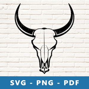 Bull Skull SVG, Bull Skull PNG, Bull Head Cut File, Bull Head Skull Clipart, Cow Skull Stencil, Cricut Silhouette Cut File, Print At Home