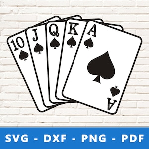 Cartas de póquer SVG, Póquer PNG, Vector de juego de póquer, Cartas de juego Dxf, Royal Flush Svg, Poker Svg, Naipes Cortar archivo para Cricut Silhouette