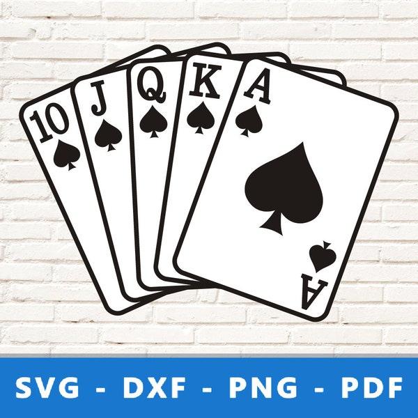 Poker Cards SVG, Poker PNG, Poker Game Vector, Game Cards Dxf, Royal Flush Svg, Poker Svg, Playing Cards Cut File for Cricut Silhouette