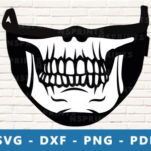 Schedelmasker SVG, schedelmasker PNG, skelet clipart, schedel vector voor gezichtsmasker, schedel mond gesneden bestand, schedel Cricut silhouet snijden bestand