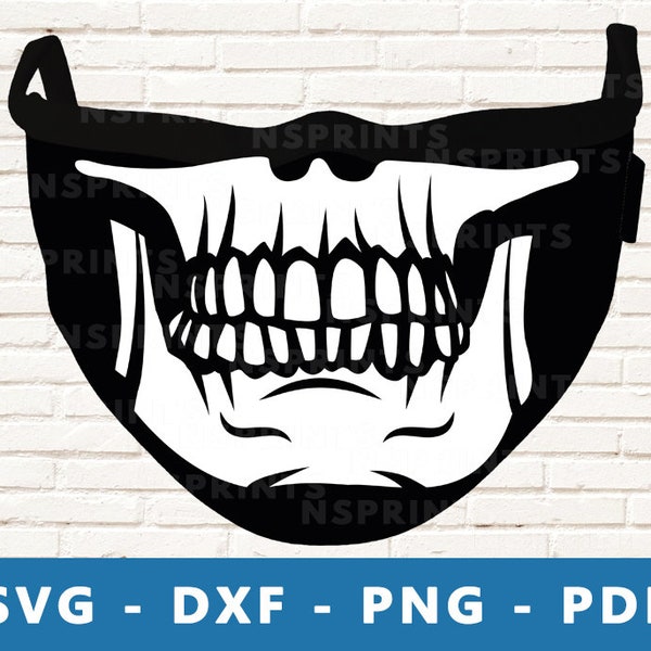 Skull Mask SVG, Skull Mask PNG, Skeleton Clipart, Skull Vector for Face Mask, Skull Mouth Cut File, Skull Cricut Silhouette Cut File