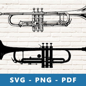 Trompet SVG, trompet PNG, trompet clipart, trompet gesneden bestand, bugel SVG, muziekinstrument Cricut silhouet snijden bestand, hoorn SVG