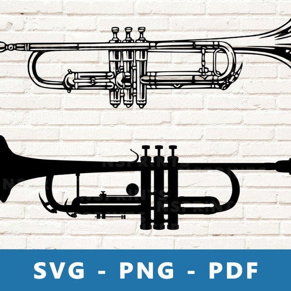 Trumpet SVG, Trumpet PNG, Trumpet Clipart, Trumpet Cut File, Bugle Svg, Music Instrument Cricut Silhouette Cut File, Horn Svg