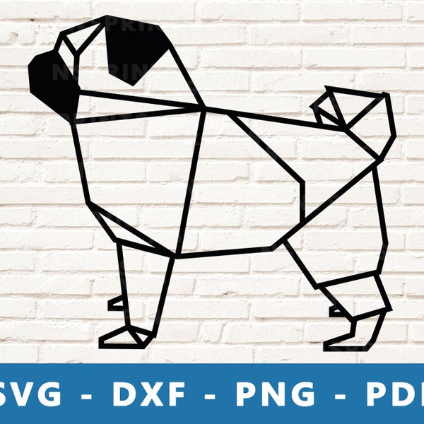 Origami Pug SVG, Pug géométrique PNG, Pug Dxf, Pug Vector, Pug Dog Clipart, Pug Cut File, Pug Pochoir, Pug Art Cricut Silhouette Cut File