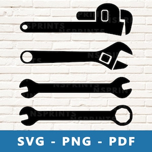 Wrench SVG, Wrenches PNG, Wrench Types Vector, Spanner Cut File, Screw Wrench Image for Cricut Silhouette  Cut File, Print At Home