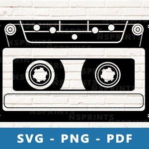 Cassette SVG, Cassette PNG, Cassette Tape Svg, Vintage Cassette Clipart, Retro Vector, Cassette Afbeelding voor Cricut Silhouet, Print thuis