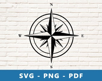 Compass SVG, Compass PNG, Compass Rose Clipart, Compass Rose Stencil, Compass Cricut Silhouette Cut File, Print At Home