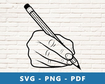 Writing Hand SVG, Pencil in Hand PNG, Hand Holding Pencil Clipart, Hand with Pencil Svg, Hand Vector, Cricut Silhouette  File, Print At Home