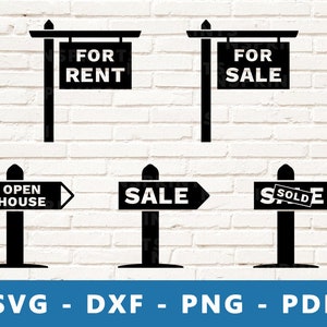 Makelaar tekenen SVG, onroerend goed tekenen PNG, te koop Svg, te huur clipart, open huis gesneden bestand, eigendom symbolen voor Cricut en silhouet