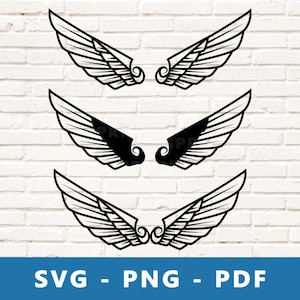Wings SVG, Wings PNG, Angel Wings Clipart, Wings Tattoo Vector, Wings Cut File, Wings Stencil, Cricut Silhouette Cut File, Print At Home
