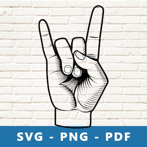 Rock and Roll Hand SVG, Metal Music Hand Svg, Teken van de hoorns Svg, Rock On Hands Clipart, Rock Music Cricut Silhouet Bestand, Print thuis