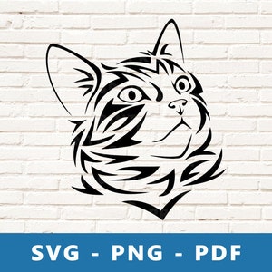 Chat SVG, SVG visage de chat, chat coupe fichier, chat PNG, pochoir chat, chat Cricut Silhouette - fichier de coupe, impression à la maison