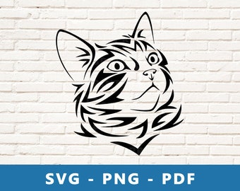 Cat SVG, Cat Face SVG, Cat Cut File, Cat PNG, Cat Stencil, Cat Cricut Silhouette -  Cut File, Print At Home