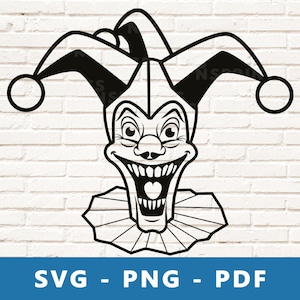 Joker SVG, Joker PNG, Scary Clown Svg, Clown Png, Clown Clipart, Clown Cut File, Harlequin for Cricut Silhouette, Imprimir em casa