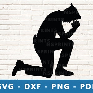 Praying Police Officer SVG, Police Kneeling PNG, Kneeling Praying Clipart, Officer Kneeling Vector, Lives Matter Image Cricut Silhouette