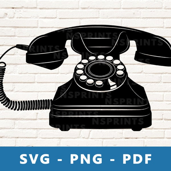 Old Phone SVG, Telephone PNG, Rotary Dial Phone Vector, Phone Cut File, Telephone Stencil, Phone Image for Cricut Silhouette , Print At Home