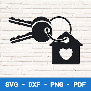 Llave de casa SVG, llavero de casa con corazón svg, llavero de amor png, llaves de puerta, llaves de casa svg, clipart de llave, vector de llave