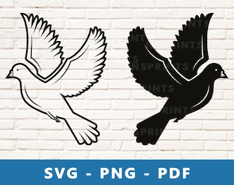 Pigeon SVG, Pigeon PNG, Dove SVG, Peace Birds, Pigeons Cut File, Birds Stencil, Dove Cricut Silhouette Cut File, Print At Home