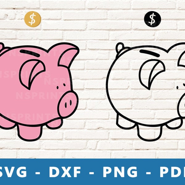 Piggy Bank SVG, Piggy Bank PNG, Moneybox Svg,  Piggy Vector, Piggy Bank Clipart, Save Money Cut File for Cricut & Silhouette