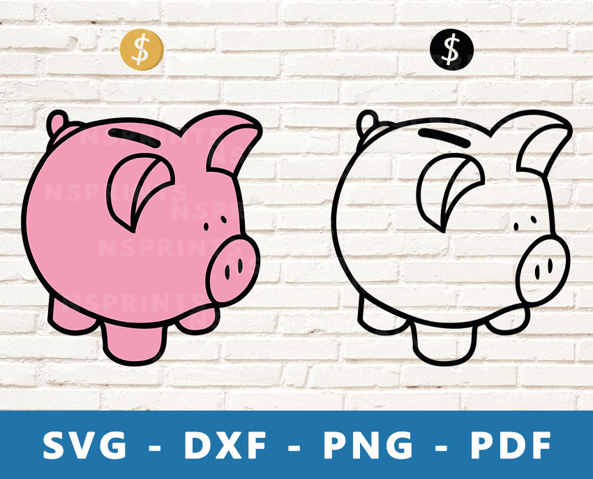 Piggy Bank SVG, piggy svg, cut file for cricut, Money svg, Golden Coin svg,  Piggy Bank PNG, dxf, Piggy Bank shape, Piggy Bank silhouette