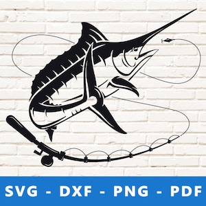 Marlin Angeln SVG, Schwertfisch SVG, Blue Marlin Png, Marlin Clipart, Aufkleber für Boote, Angelverein Logo, Fisherman SVG, Cricut Datei