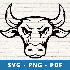 Bull Head SVG, Bull SVG, Bull PNG, Bull Clipart, Raging Bull Cut File, Angry Bull Stencil, Bull Cricut Silhouette   Cut File, Print At Home