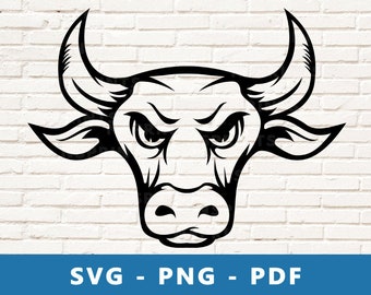 Bull Head SVG, Bull SVG, Bull PNG, Bull Clipart, Raging Bull Cut File, Angry Bull Stencil, Bull Cricut Silhouette   Cut File, Print At Home
