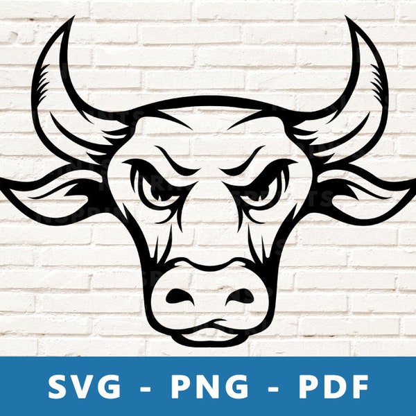 Bull Head SVG, Bull SVG, Bull PNG, Bull Clipart, Raging Bull Cut File, Angry Bull Stencil, Bull Cricut Silhouette   Cut File, Print At Home