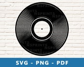 Vinyl Record SVG, Vinyl Record PNG, Long Play Clipart, Vintage Record Cut File, Music Stencil, Music Cricut Silhouette File, Print At Home