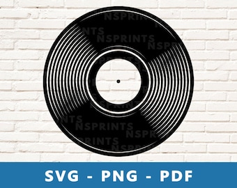 Vinyl Record SVG, Vinyl Record PNG, Long Play Clipart, Vintage Record Cut File, Music Stencil, Music Cricut Silhouette File, Print At Home