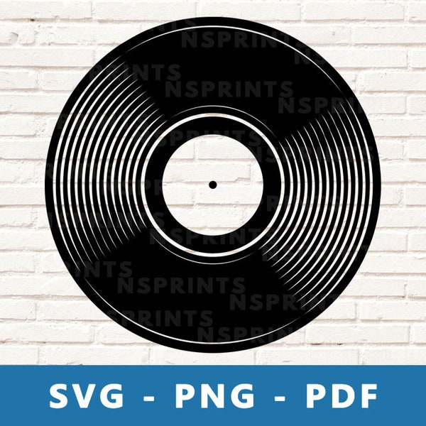 Vinyl Record SVG, Vinyl Record PNG, Long Play Clipart, Vintage Record Cut File, Music Stencil, Music Cricut Silhouette File, Print At Home