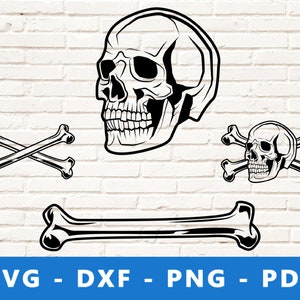 Crânio SVG, Crânio e Ossos PNG, Arquivo de Corte de Crânio com Ossos, Crânio Humano Svg, Vetor de Crânio Pirata, Imagem de Crânio para Silhueta Cricut
