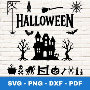 Halloween Elements SVG and PNG Cut Files for Cricut, Spooky Clipart for Shirts, Stickers and Decor