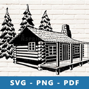 Cabin SVG, Forest House Svg, Lodge Svg, House in the Woods, Camping Cabin Png, Woodland Image Cricut Silhouette Cut File, Print At Home